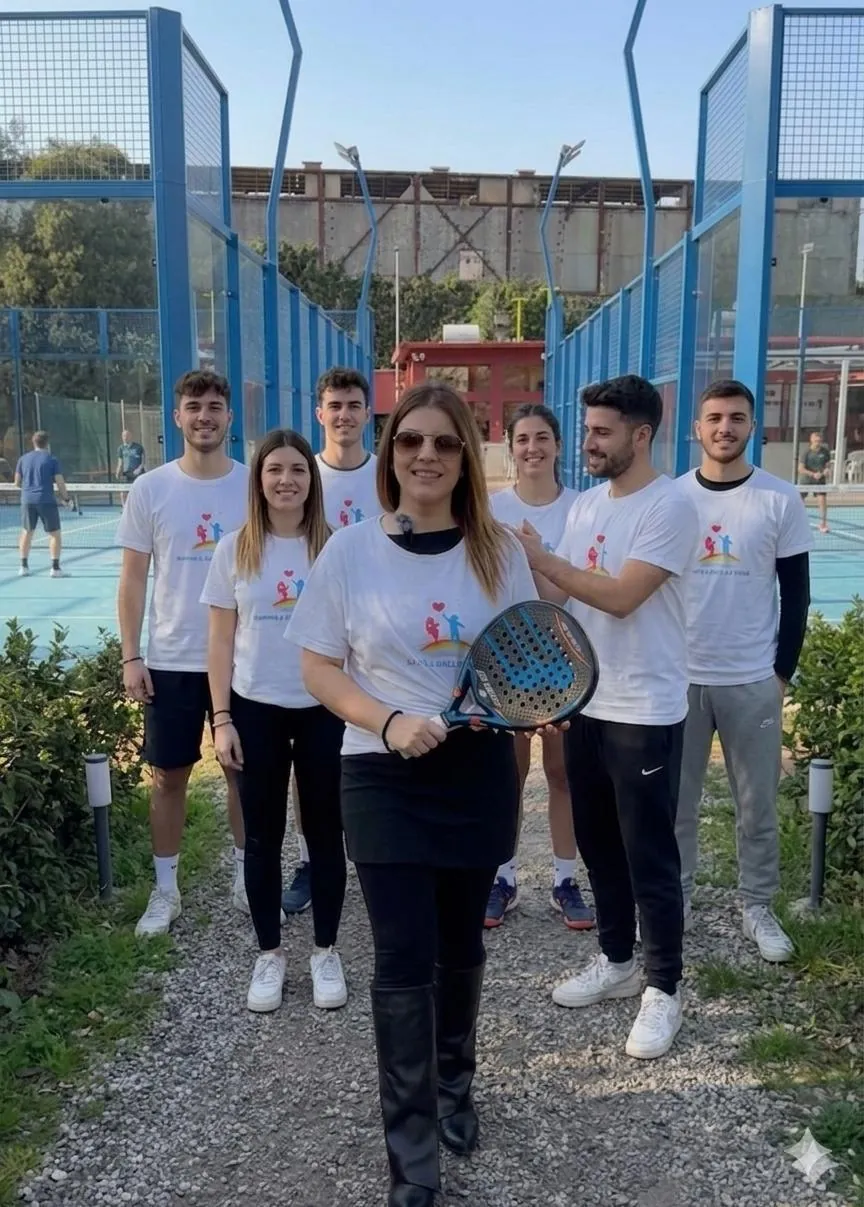 I volontari di Oltre l’Orizzonte APS insieme al campo da padel