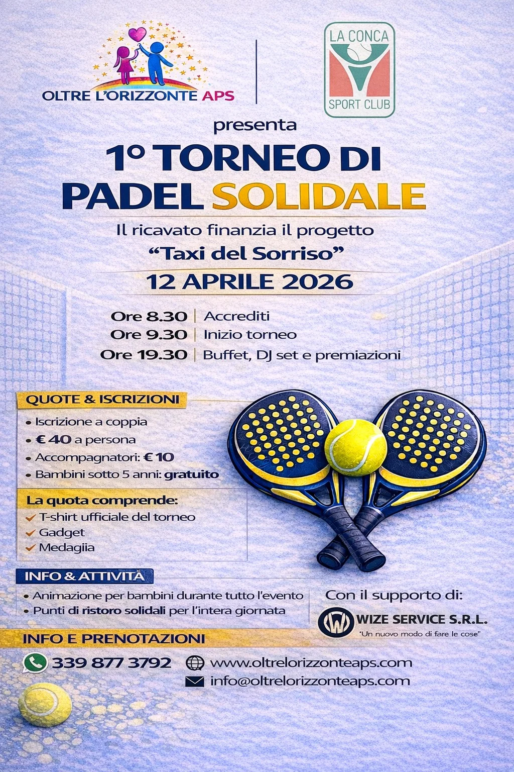 Locandina del primo torneo di padel solidale, La Conca Sport Club, 12 aprile 2026